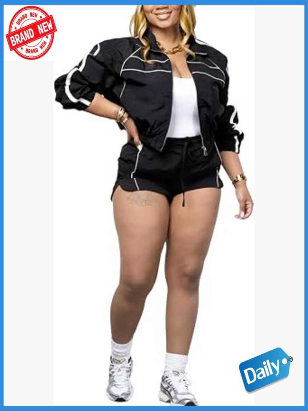 Women's 2 Piece Short Set Long Sleeve Zip Jacket Matching Shorts Jogger Lounge